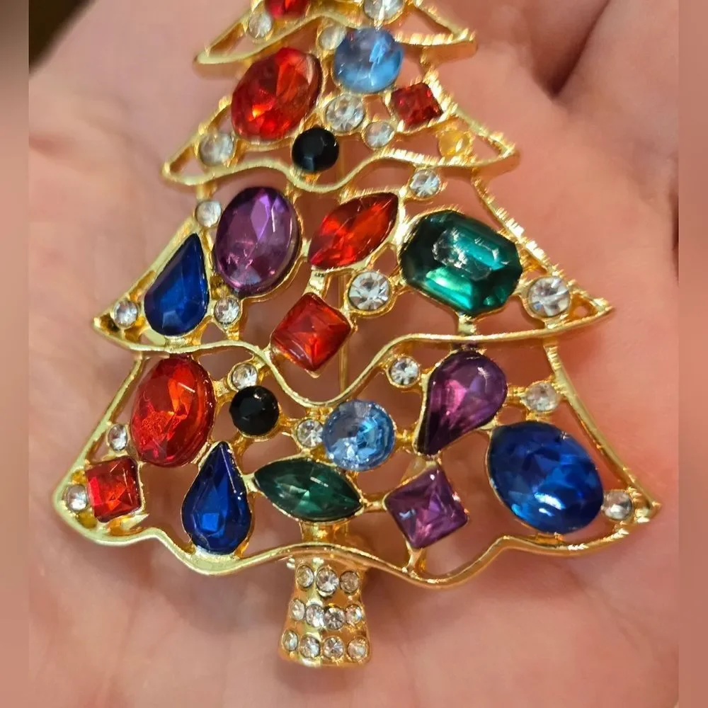 🎄🛍❤️VINTAGE Colorful Gemstone Christmas Tree Brooch
